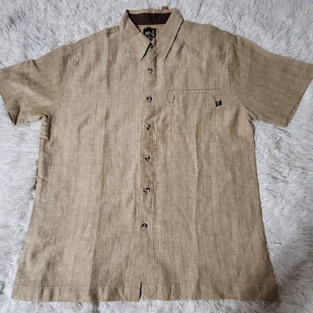 Weekendz off short sleeve button down linen detail pocket  shirt  L